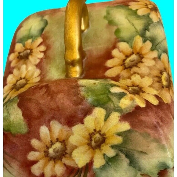 Vtg Butter Dish Cheese Dish 2 Piece Hand Decorated Sun Flowers Ceramic - Picture 8 of 9